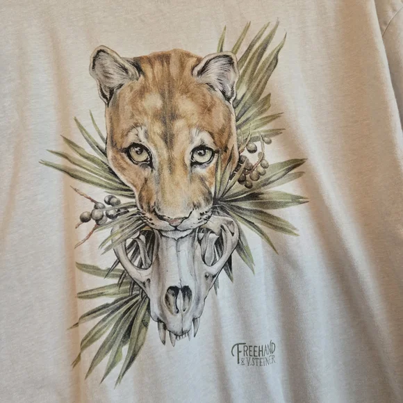 Freehand Goods Collab V. Steiner Cougar Head Above Cougar Skull Graphic Tee XL - Picture 1 of 10